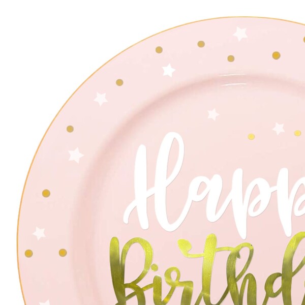 Smarty Had A Party 10.25" Pink with White and Gold Birthday Round Disposable Plastic Dinner Plates (120 Plates), 120PK 4820PG-CASE - main